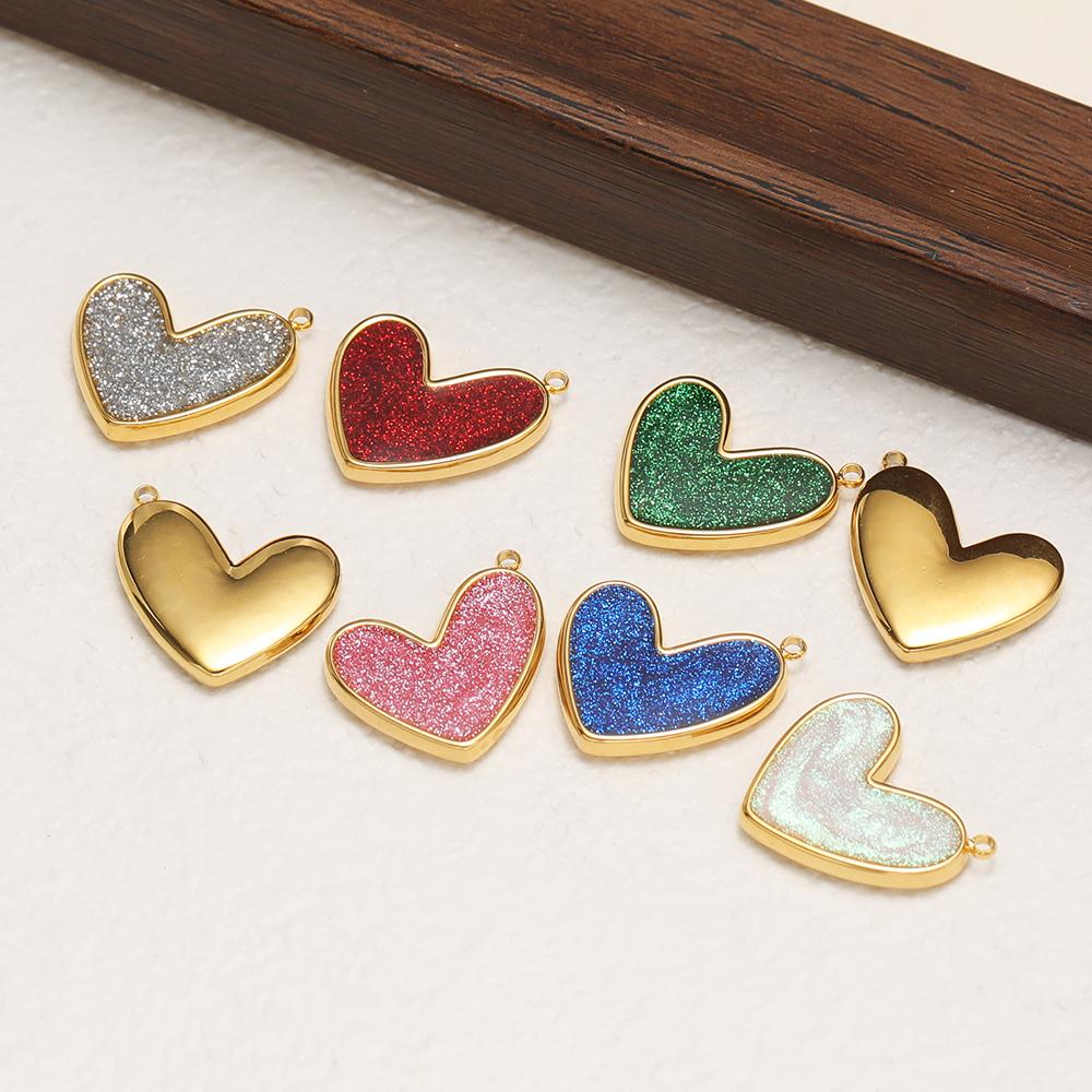 5pcs Stainless Steel Glittering Enamal Heart Charms Pendants for DIY Jewelry Lovers Necklace Findings Couples Bracelets Making
