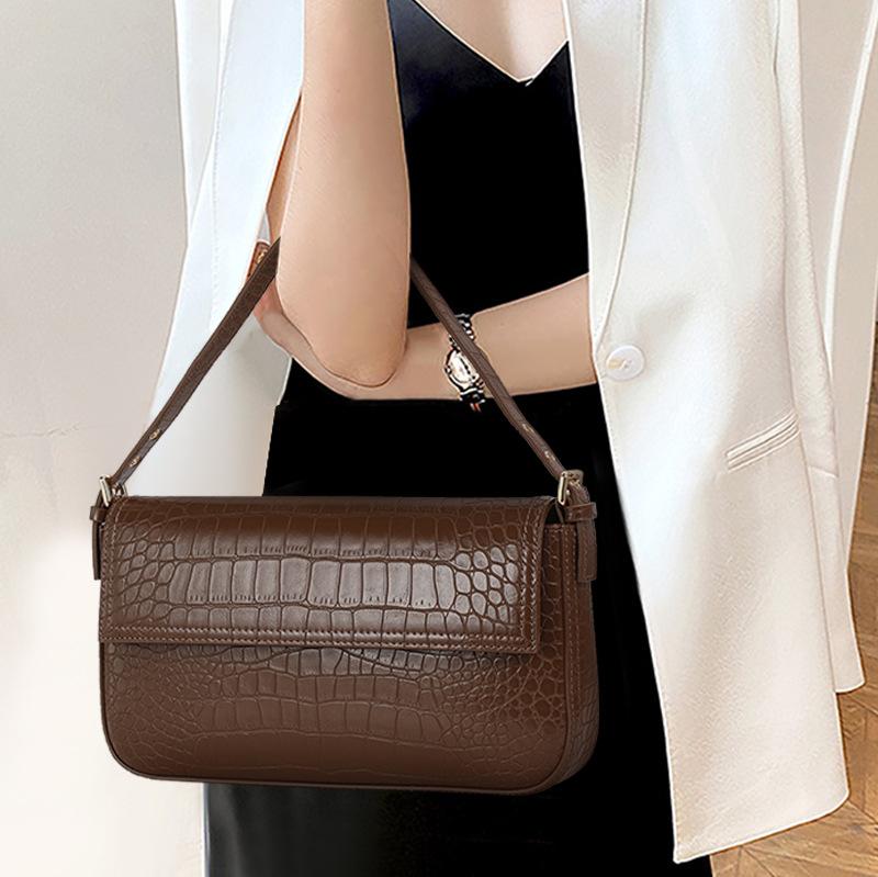 Women's Bag New Crocodile Pattern Genuine Leather Small Square Bag High-end Women's Armpit Bag One-shoulder Crossbody Bag Trendy