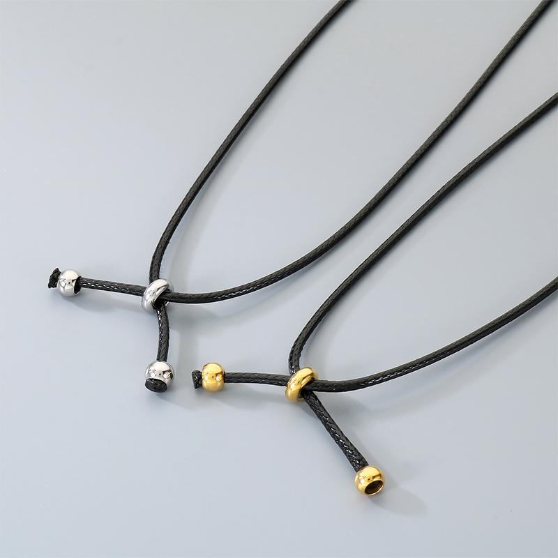 Stainless Steel Irregular Circle Pendant Necklace for Men Women Black Leather Cord Hip Hop Minimalist Jewelry Gift Daily Wear