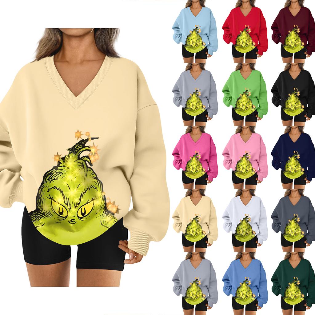 Women's Loose And Comfortable Letter V-neck Sportswear Long-sleeved Sweatshirt Daily Matching Clothes