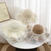 French lace holiday style straw hat summer beach seaside UV protection straw hat holiday visor sun protection hat