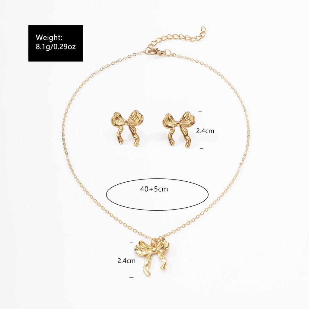 Elegant Bow Pendant Necklace & Earrings Set for Women