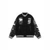 Mens Oversized Streetwear Baseball Jacket With Contrast Color Panels Embroidered Ghost Motif PU Leather Trim