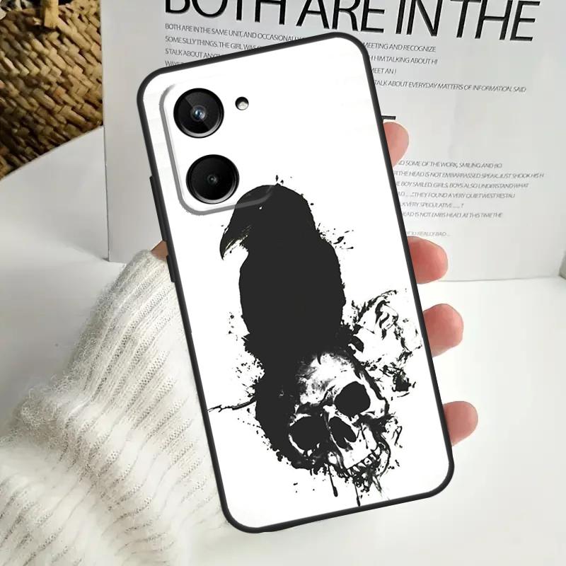 Crow Raven Dark Skull Case For Realme C67 C55 C53 C51 C35 C33 C31 C30 C25s C21Y GT Neo 5 GT5 9 10 11 12 Pro Plus
