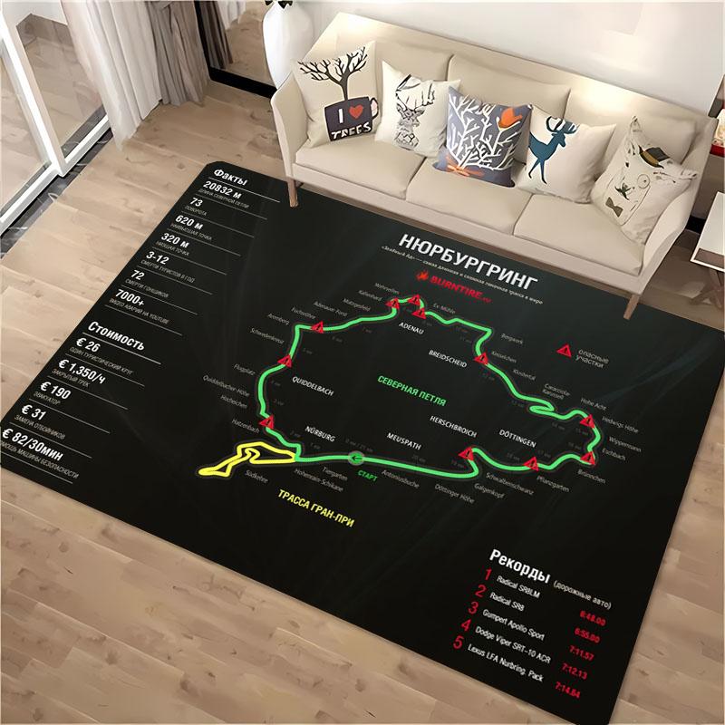 Nürburgring F1 Internationale Strecke Bereichsteppich, Teppich für Wohnzimmer Schlafzimmer Sofa Fußmatte Dekor, Kinderspiel Rutschfeste Bodenmatte Alfombra