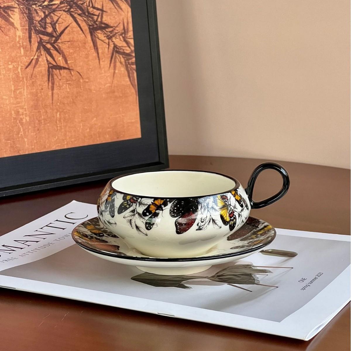Эфемера Бабочка Кофейная чашка Блюдце Высокая ценность Ретро Кофейная чашка Чашка для воды Домашнее Послеполуденное чаепитие Британский стиль 200ML