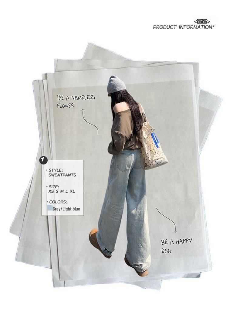 Damskie postarzane retro amerykańskie dżinsy: Jesień 2025 Luźne Szerokie Nogawki z Designem Drapanym