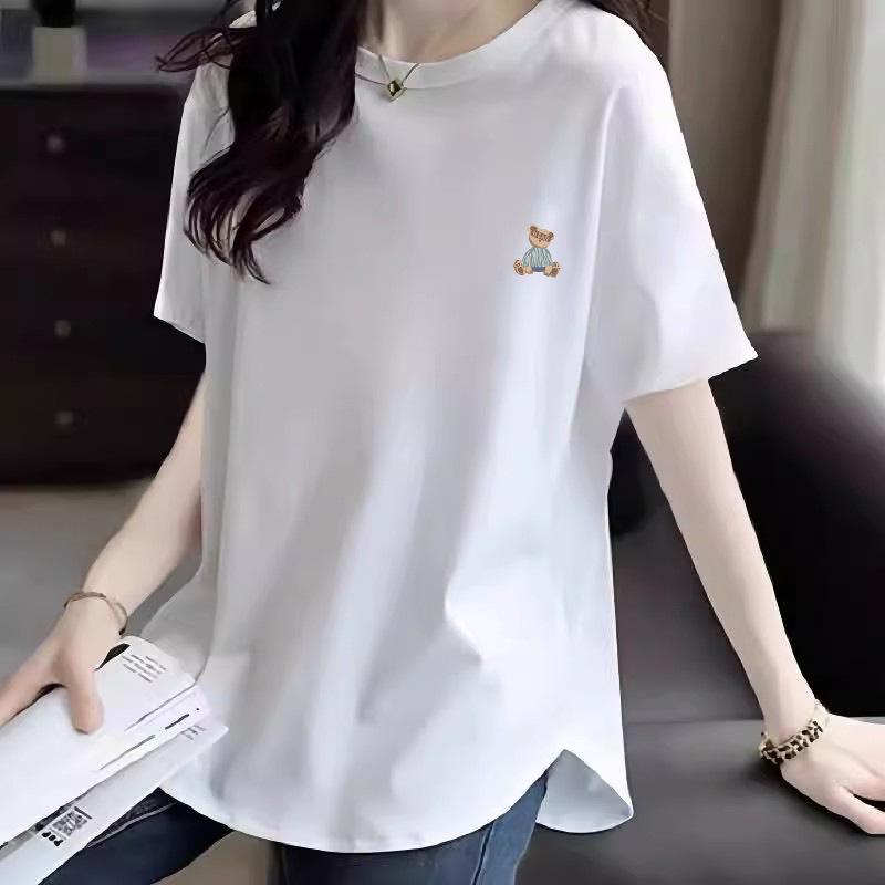 Women's Irregular Arc Hem Short-Sleeve Cotton T-Shirt - Plus Size, Slimming, Versatile Summer Top