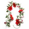Artificial Poinsettia Garland Christmas Ornaments Flower String Light Holly Berry Green Leaf Vine for Xmas Tree Table Decoration