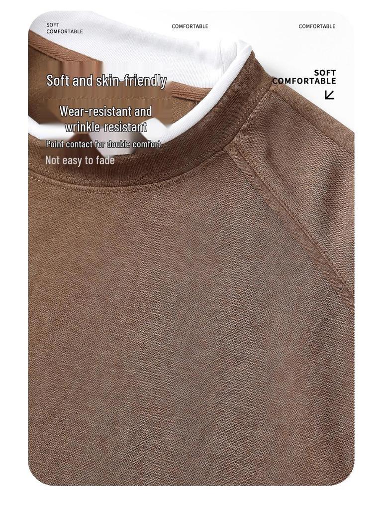 SH&Trend Men's Heavyweight 300g Round Neck Hoodie - Autumn/Winter Patchwork Long Sleeve Pullover