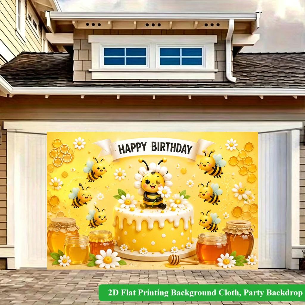 2D Flat Backdrop1pc Bee Cake Birthday Backdrop Banner Polyester Wall Decor For Living Room Bedroom Office Outdoor Decor Holiday Gift