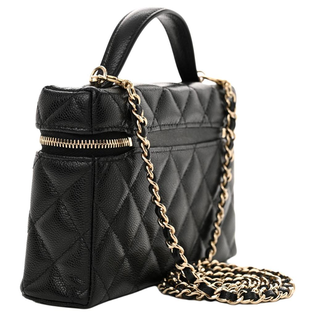 Chanel 25c Boucle Dorée Motif Diamant Chaîne en Cuir Logo de Marque Fermeture à Glissière Sac Bandoulière Messager Simple Sac à Main en Peau d'Agneau Noir pour Femme