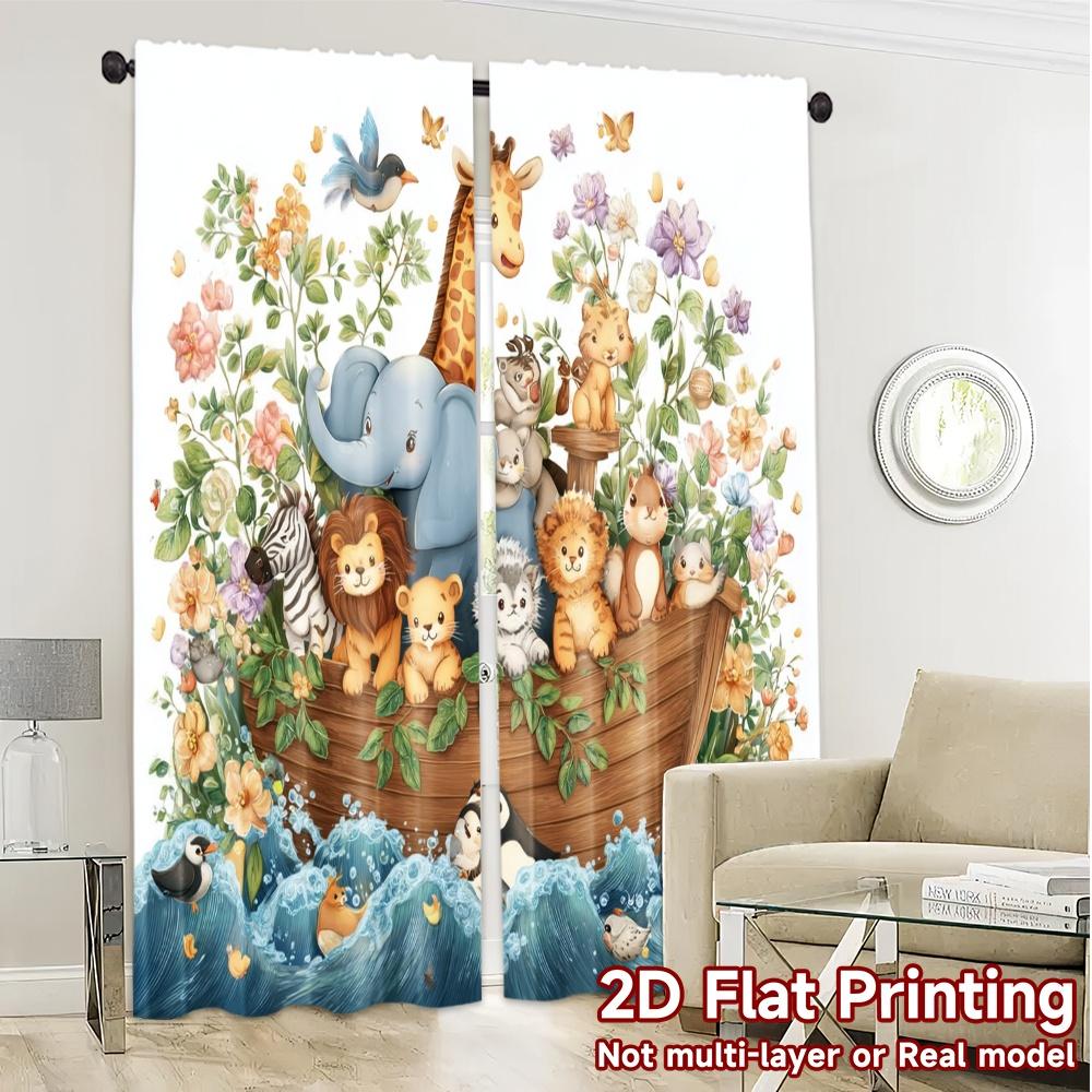 2pcs   2D FLAT PRINTING Curtains (Without Rod) AnimalArk Popular Curtains&Drapes Versatile Durable Polyester Curtains Room Decor