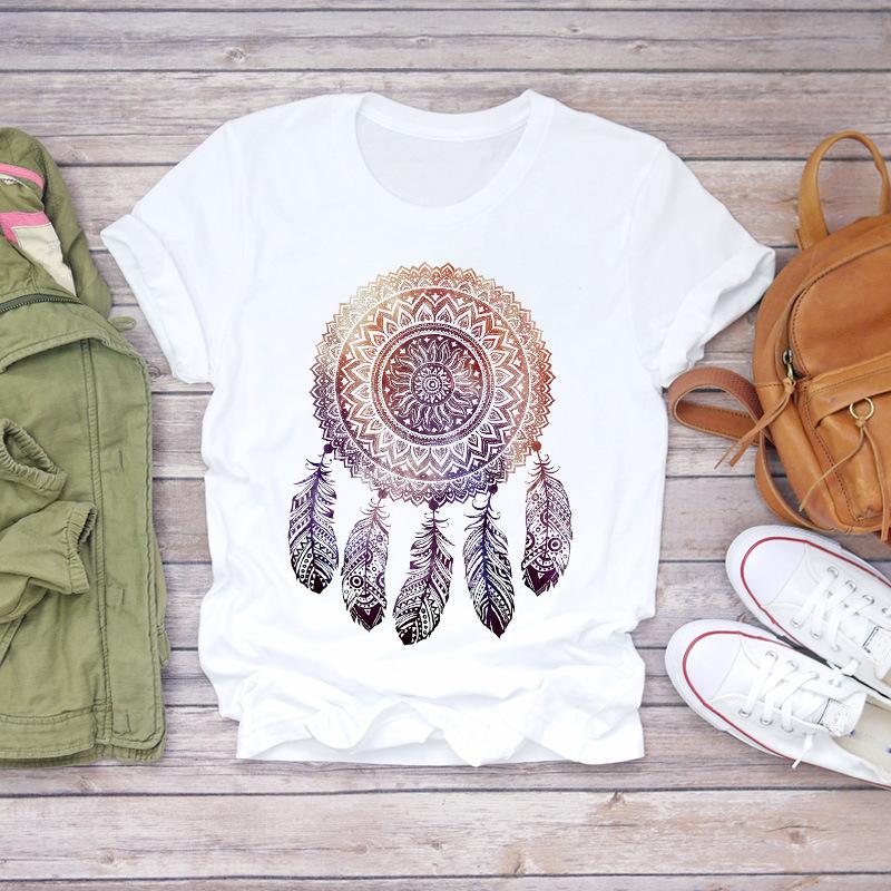 Traumfänger Traumfänger Rundhals Locker Mode Weißes T-Shirt Damen Kurzarm T-Shirt Oberteile Übergroßes T-Shirt Tee