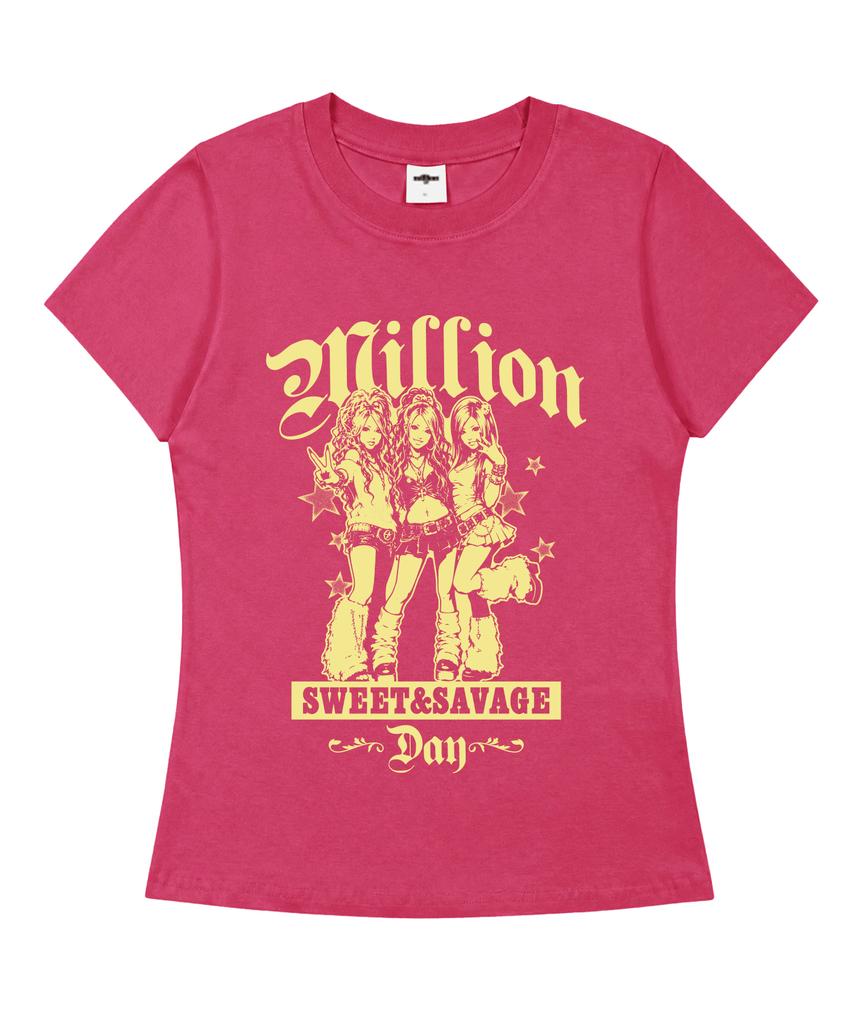 MILLION DAY Gyaru Girls Slim Fit Short Sleeve T-Shirt