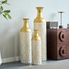 Bodenvase groß 3-teiliges Set gold (50/66/83 cm) - Dekorative Metallvasen mit Blumenmuster, Pflanzgefäße für Pflanzen für Wohnzimmer, Flur & Büro
