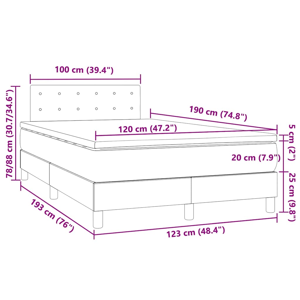 Box Spring Bed with Mattress & LED Light White 120 x 190 cm Artificial Leather