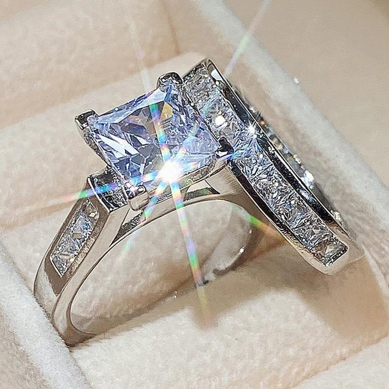 Charm Women Rings Silver Color Square White Stone Rings Set Party Accessories Gift
