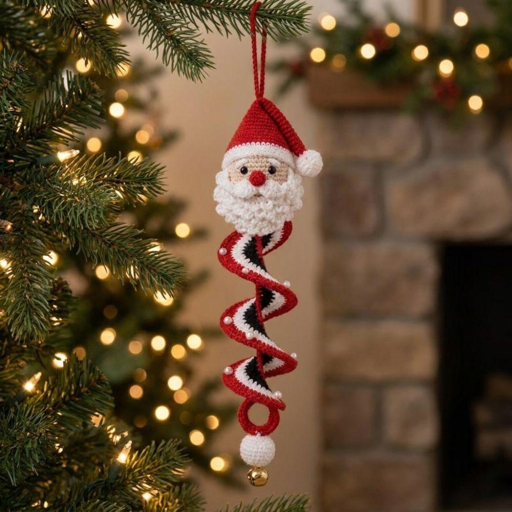 Spiral‑Shape Christmas Crochet Ornament Set Handmade Gift Soft‑Yarn Hand‑Knitted Xmas Hanging Decor Beginner Friendly