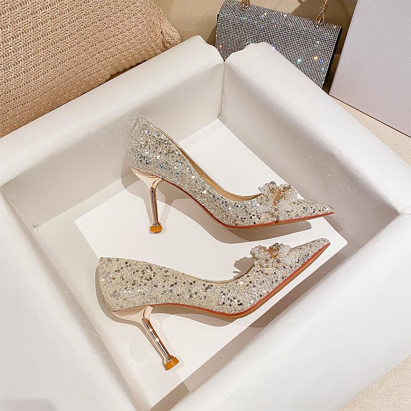D888-7 French Crystal Pointed Toe Two-Wear Wedding & Bridesmaid High Heels for Women 2025