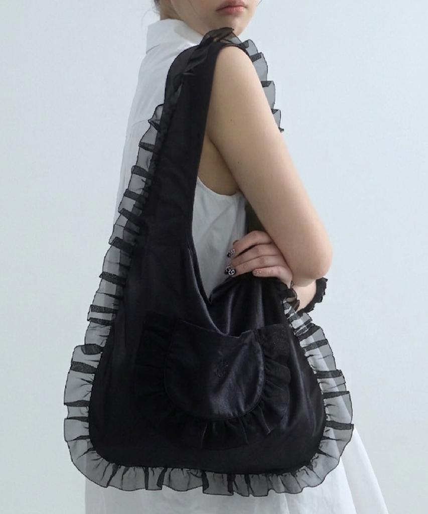 Moiremoa Luster Shirring Bag-Black