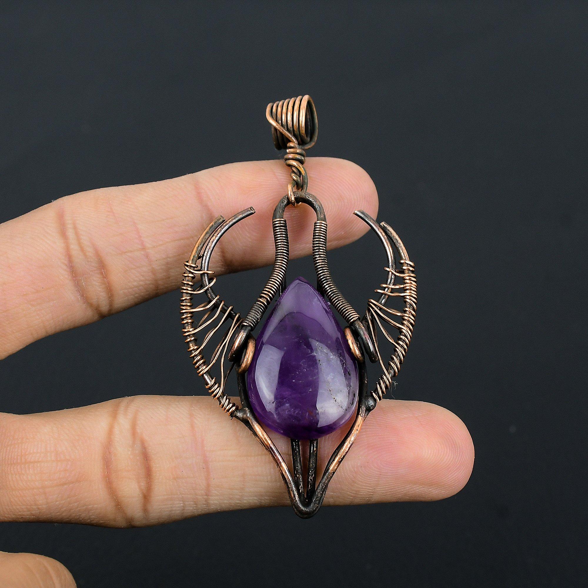 

Amethyst Pendant Gemstone Jewelry, 999 Copper Wire Wrapped Bull Face Pendant, Gift For Women Handmade Pendant 2.54 Inches