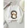 European Sizes Kids Sweatshirts, Girls' Autumn Winter Cute Hedgehog Cartoon Print Long Sleeve Round Neck Sweatshirt, Casual Daily Wear.