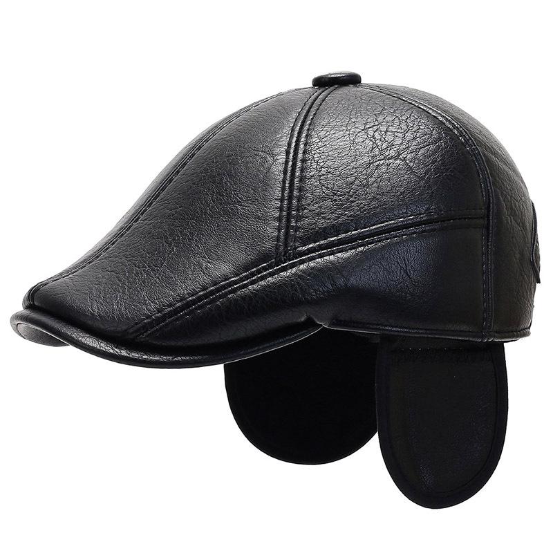 Men's Korean Style Winter Baseball Cap - Faux Leather with Ear Protection for Middle-Aged and Elderly
