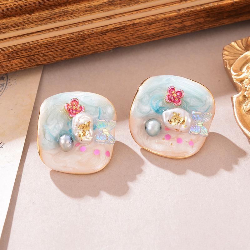 2024 Baroque Natural Pearl Earrings: High-End Retro Chinese Oil Painting Women's Jewelry
