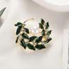 Fresh Rustic Style Green Leaves Tree Branch Wreath Pearl Brooch Pin Pin Men and Women Accessories Empty Bracket Accessories