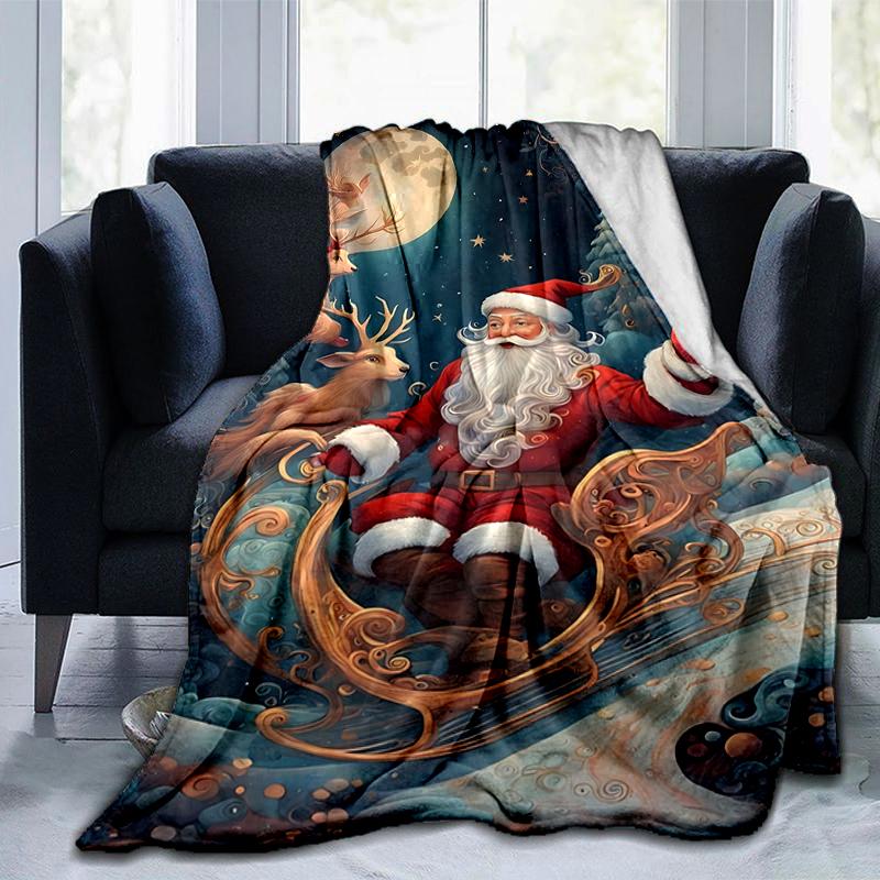 1Pc Santa Claus Moonlight Blanket Soft And Comfortable Casual Warm Camping Travel Christmas Halloween Gift M921245