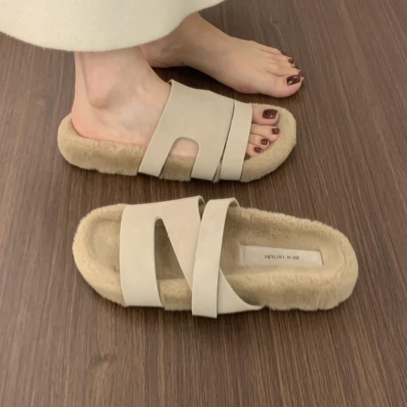 Fashion Women Fur Slippers Casual Sport Slingback Shoes 2025 Trend New Fashion Open Toe Flip Flops Woman Cozy Suede Short Plush Slides