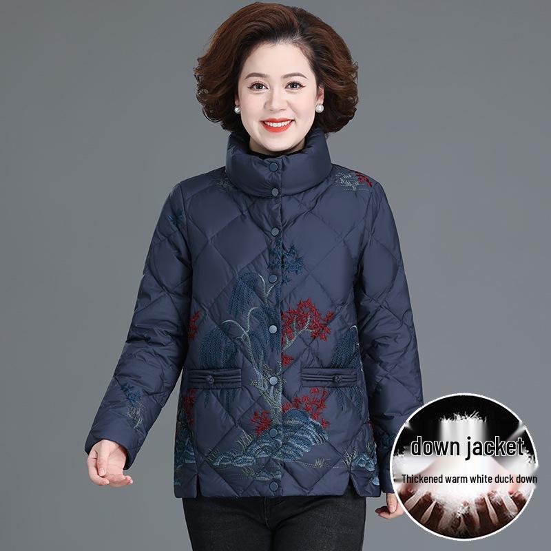 

Warm Embroidered Down Jacket for Middle-Aged and Elderly Women - Perfect for Autumn/Winter XL recommended for 52-60 kg