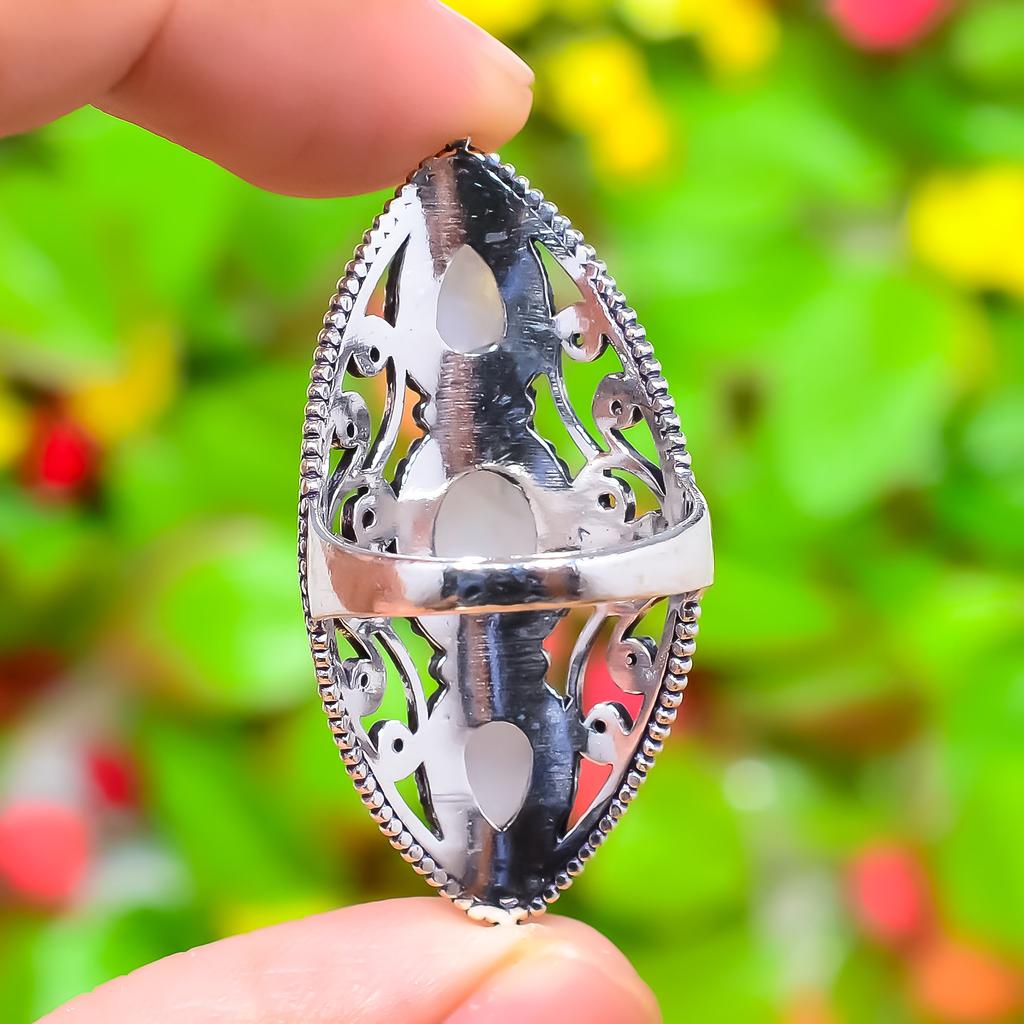 Rainbow Moonstone Handmade 925 Sterling Silver Jewelry Ring Size 9 l0J27