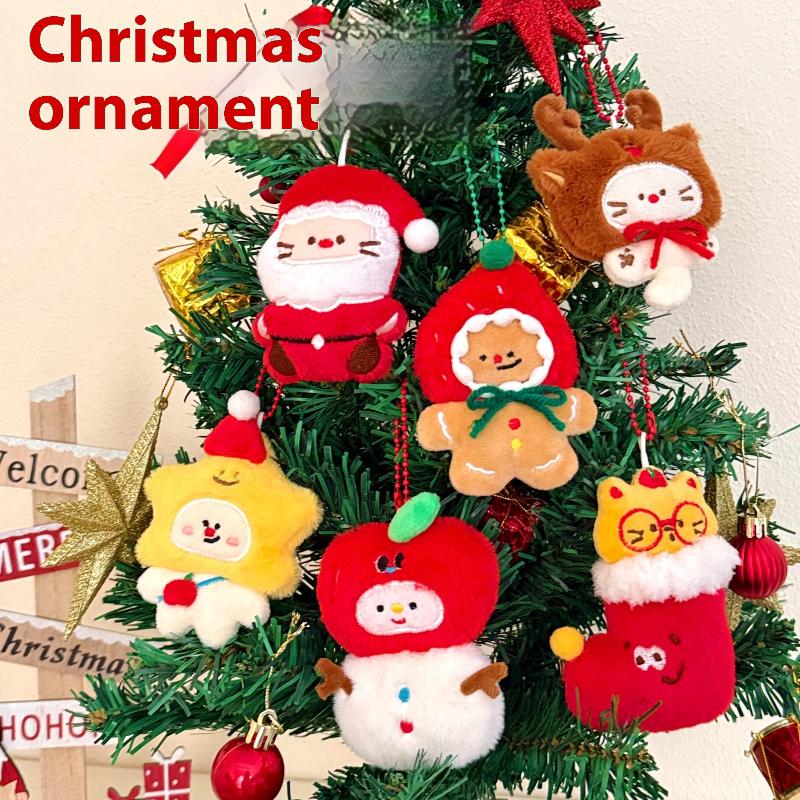 Cartoon Christmas Plush Doll Pendant Keychain Fluffy Cute Creative Soft Stuffed Doll Backpack Pendant Decorative Accessories