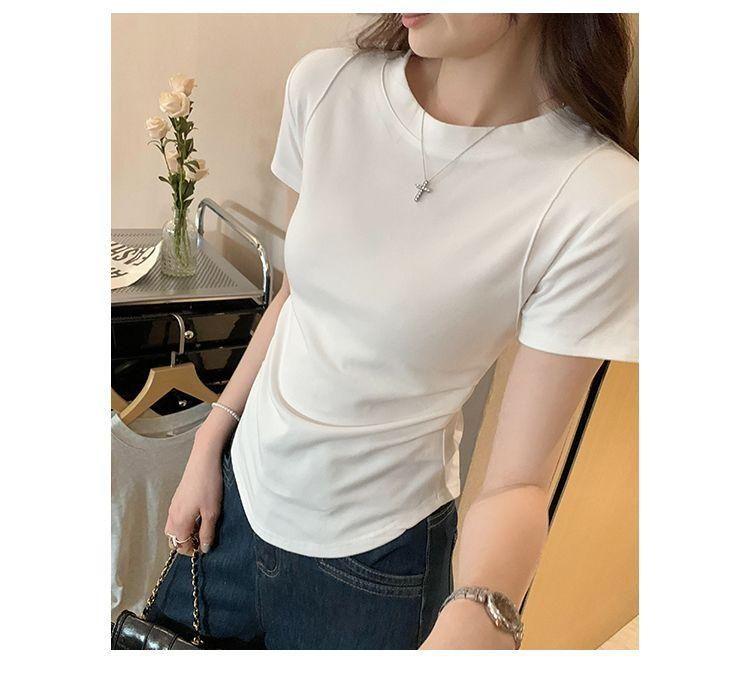 Women's Slim-Fit Black Fishbone Straight-Shoulder T-Shirt – 92% Cotton, 8% Spandex Summer Top