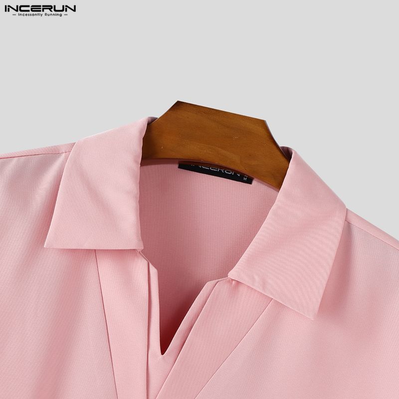 INCERUN Oversized Men Lapel Neck Short Sleeve Casual Loose Shirts Tops