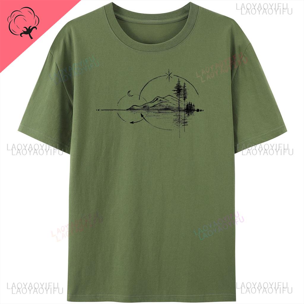 Mens Geometric Mountain ShortSleeve Printed Casual TShirt Cotton Funny Graphic Outdoor Nature T Shirts for Summer Streetwear