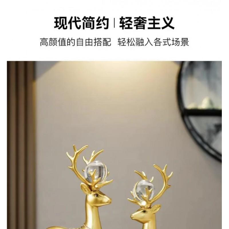 Resin Deer Figurine Set Living Room Decor Gold Orange Modern Home Accent Sculpture
