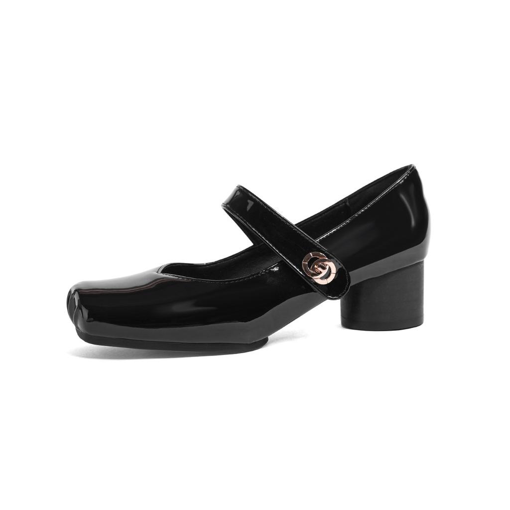 Red Mary Jane Shoes Women's High-heeled Thick-heeled Leather Shoes Spring 2025 New One-button Small Leather Shoes