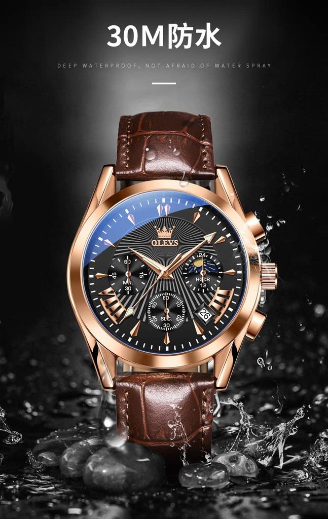 OLEVS Men's Business Wristwatch, Waterproof, Stylish, Stainless Steel Band, Quartz Movement, Analog, Casual, Father's Day Gift