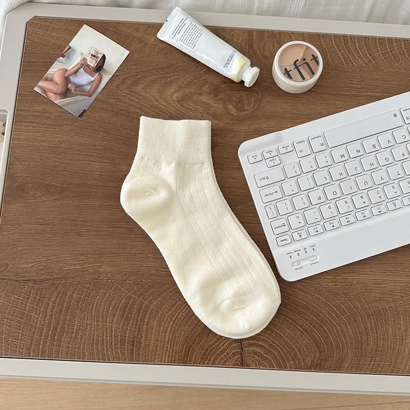 White Polka Dot Socks Medium Tube Socks Summer Thin Solid Color Breathable Short Cotton Socks Simple Mesh Versatile