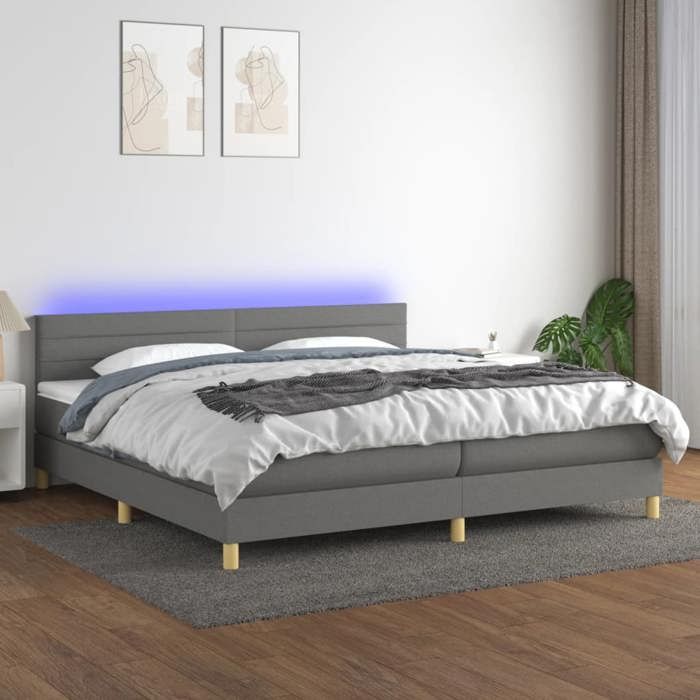 Maison Exclusive - Sommier à lattes de lit et matelas et LED Gris foncé 200x200 cm