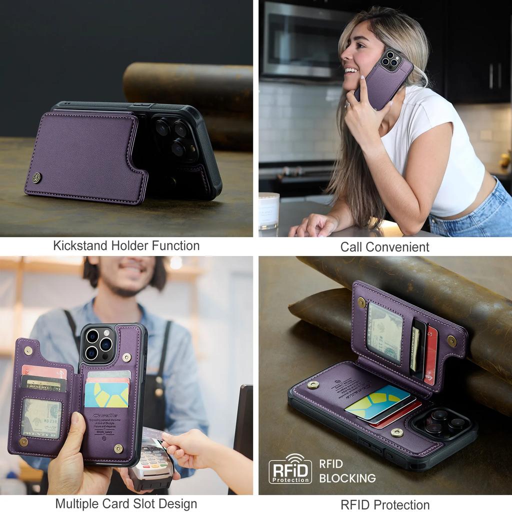 for iPhone 15 14 13 12 11 Pro Max XR SE 2025 Wallet Case with Card Holder&RFID Blocking PU Leather Kickstand Magnetic Clasp Case