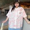 Women Plus Size Shirt Kawaii Print Cute Harajuku Polo Collar Blouses Oversize Korean Casual Pink Tops Unisex Clothes