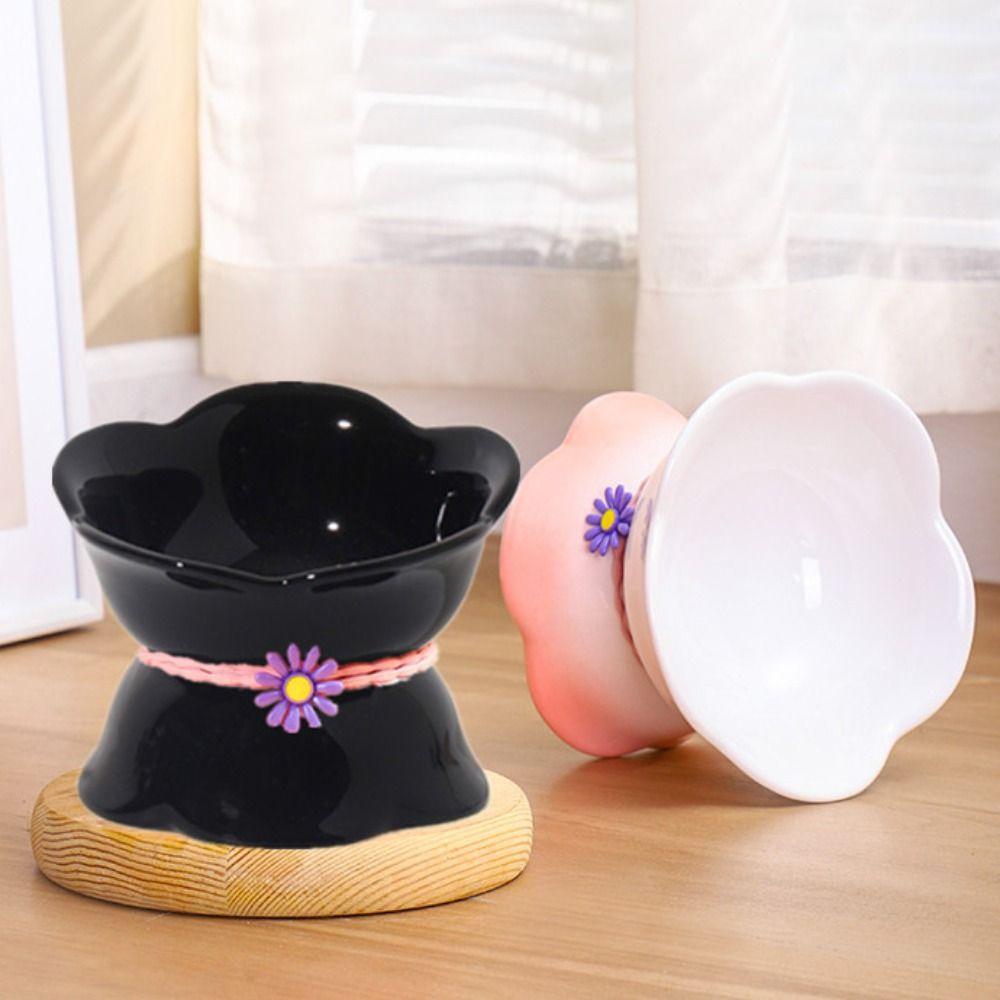 Gradient Color Pet High Foot Bowl Ceramic Pet Drinking Feeder Cat Bowl Water Container