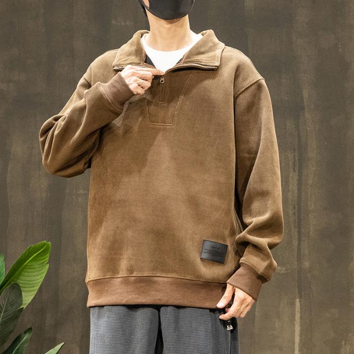 

Мужская зимняя рубашка-поло с длинным рукавом и полумолнией, свободный толстый топ большого размера 5XL верблюд