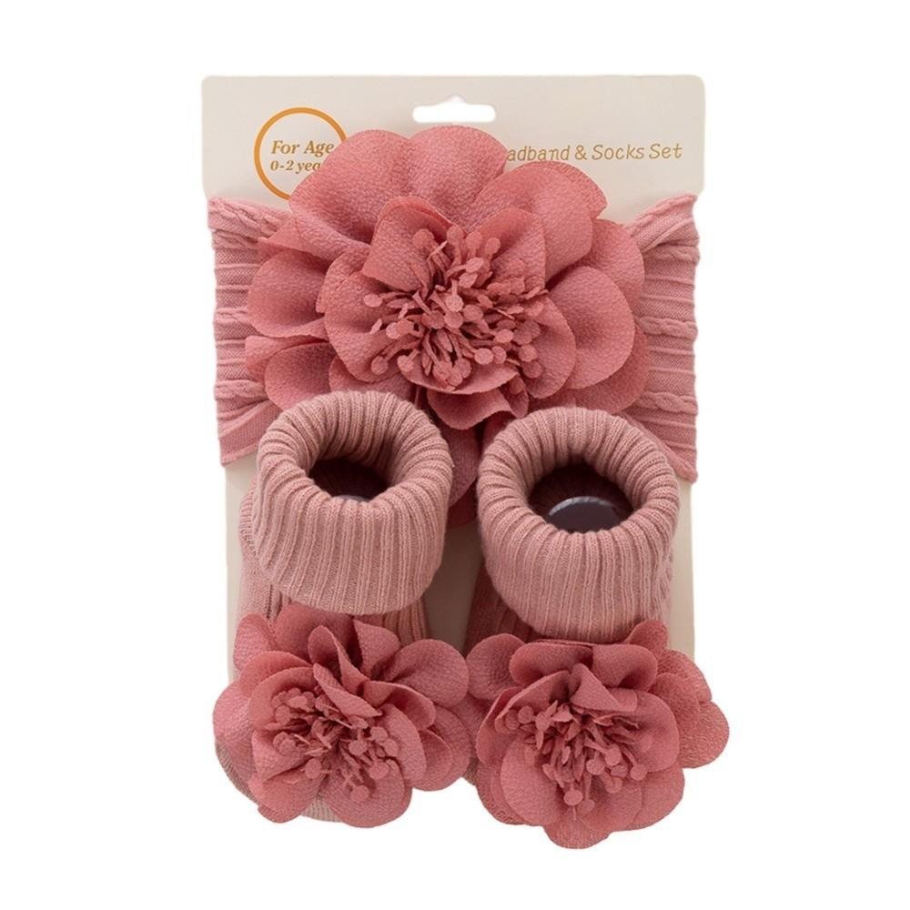 3Pcs/Set Anti Slip Baby Headband Socks Set Lace Flower Cotton Socks Infant Photogrphy Props