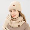 3 Pcs/Set Women Winter Hat Scarf Gloves Set Thick Plush Knitted Warm Cap Gloves Elastic Ear Windproof Wi