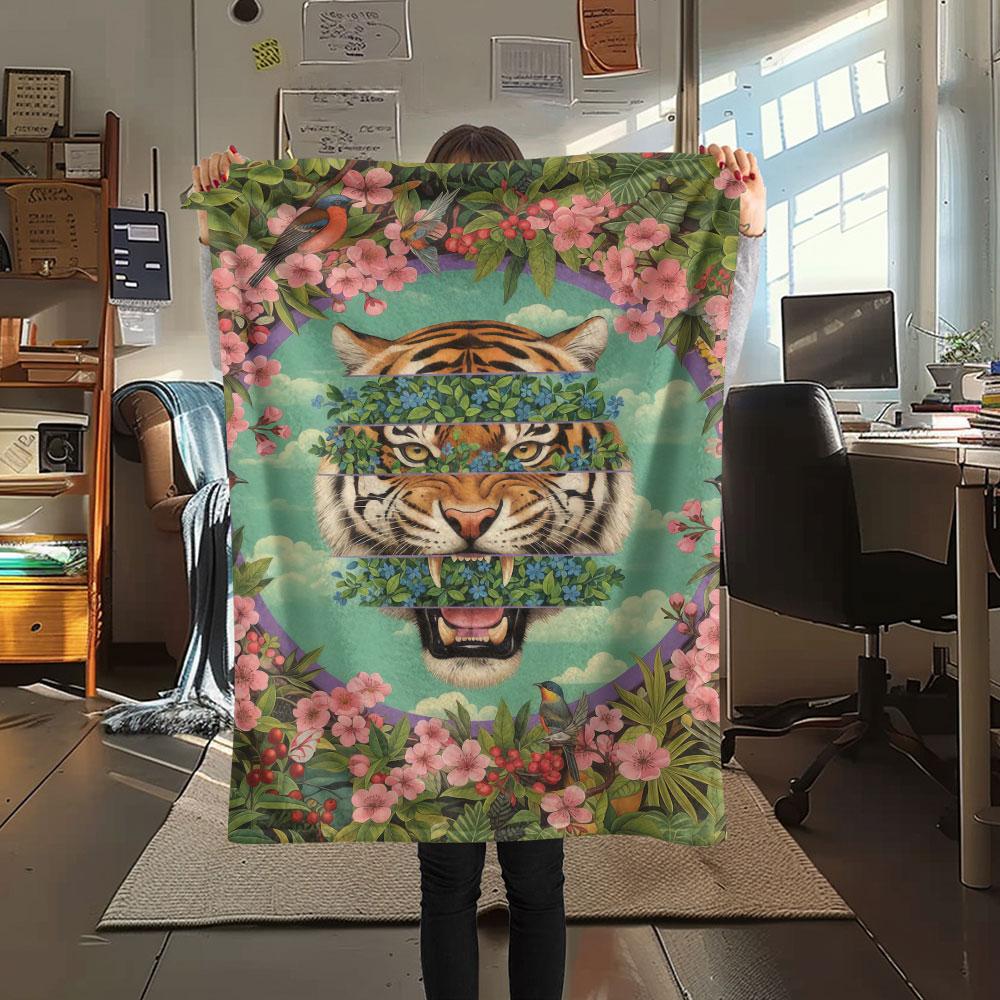 1Pc SplashingAnimals Print Flannel Blanket, High Quality Comfortable for All Seasons, Home Decor, Warmth and Comfort, Perfect for Christmas Gifts